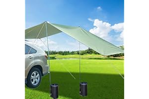 KAMANAN Boczna markiza samochodowa, namiot kempingowy, dach przeciwsłoneczny, namiot dachowy z ochroną UV, namiot dachowy, z 2 workami na wodę, wodoszczelna markiza samochodowa (wojskowa zieleń, 440 x 200 cm)