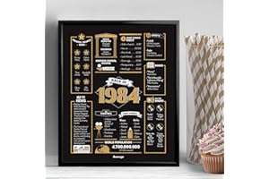 ANAVEGO Framed. The Original Back in 1984 Poster UK. 20.32 x 25.4cm Gold Design in Elegant Frame. 40th Birthday Gifts for Women & Men. 40th Birthday Decorations. 40 Anniversary Party Ideas (40 Years Old)