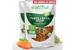 EATIFUL Sopa de Lentejas, Elaborada con Verduras Orgánicas, Sopa con Lentejas Verdes, Rojas y Marrones, Sin Conservantes ni Azúcares Añadidos, Sin Gluten, NO GMO, 400g (Paquete de 2)