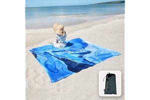 SUNLIT Manta de Playa Sedosa y Suave, a Prueba de Arena, con Bolsillos en Las Esquinas y Bolsa de Malla, 213x185 cm, para Playa, Fiesta, Viajes, Camping y Festivales al Aire Libre, Flujo de Agua Azul océano