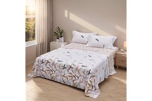 Etrexonline Juego de Sábanas 4 Piezas Cama 150 cm - Microfibra Ultra Suave Incluye 1 Bajera Ajustable 150x200+28 cm, 1 Encimera 230x270 cm, y 2 Fundas de Almohada 50x90 cm - Color Pluma Beige
