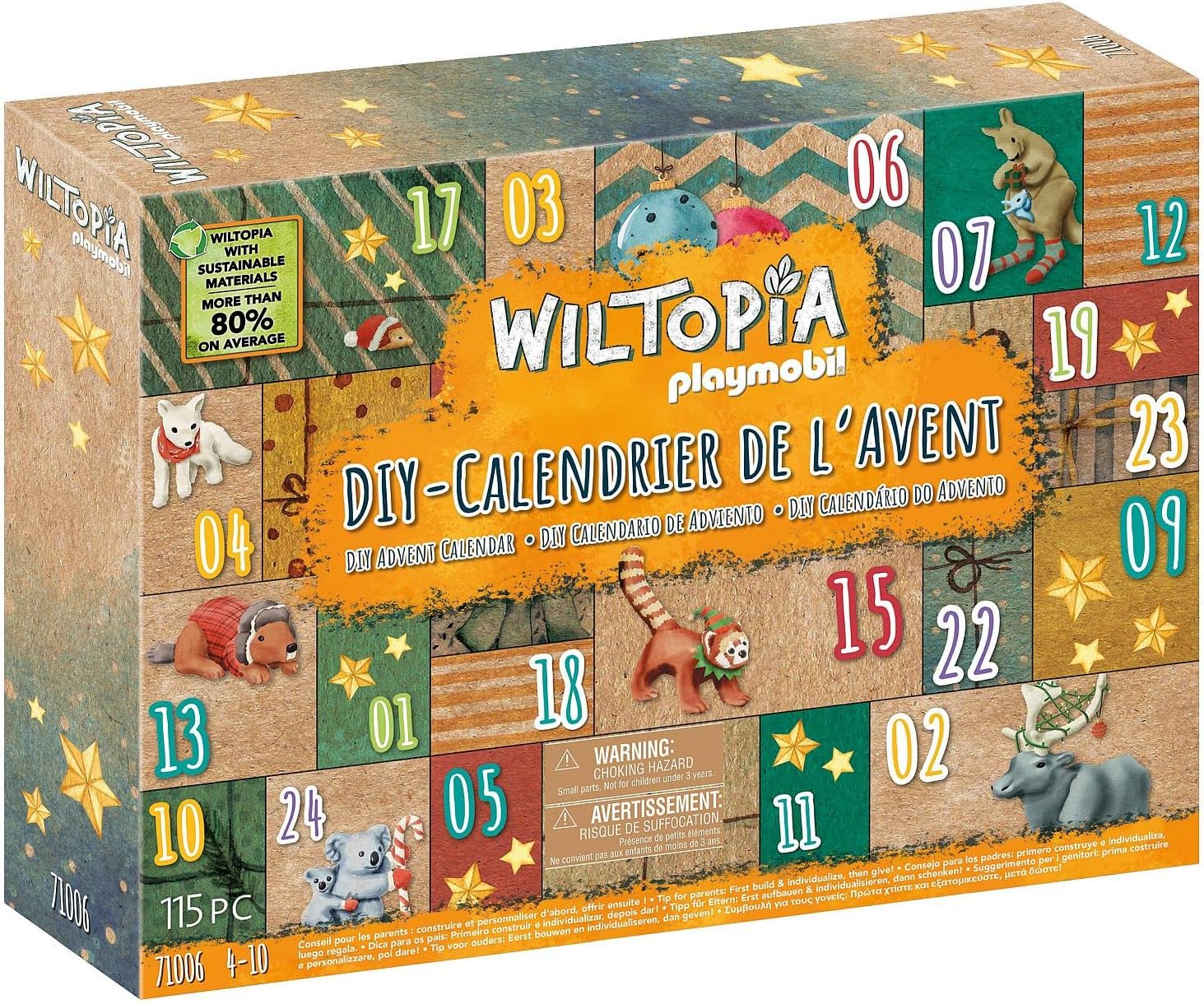 PLAYMOBIL Wiltopia 71006 DIY Calendario de Adviento para niños, Viaje de animales alrededor del mundo, Incluye 23 figuras de animales de todo el mundo, Juguete sostenible para niños a partir de 4 años