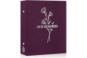 Lanpn Album na zdjęcia, lniany, „OUR MEMORIES”, 400 kieszeni, pomieści tylko zdjęcia portretowe w rozmiarze 10 x 15 cm, fioletowy