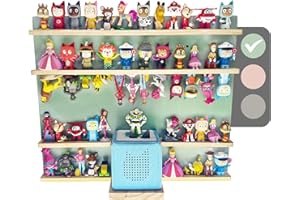 Chedin Large Magnetic Wooden Shelf for Toniebox – Wall Mounted Display Organizer for 60+ Tonies Figures, Solid Pine Kids Room Storage Rack for Nursery & Playroom (Green large)