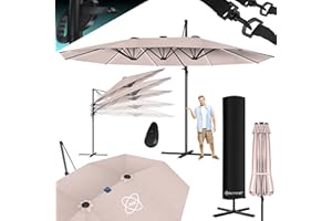 KESSER® Parasol double 4,6m x 2,7m | Couverture de parasol et protection contre le vent avec manivelle et support | Parasol à manivelle en aluminium hydrofuge | Inclinable Basculant 360° Rotatif