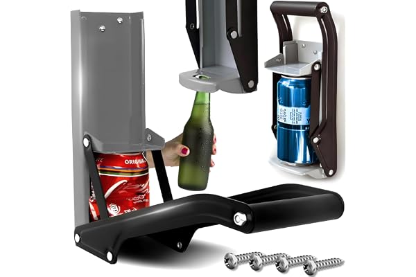 Retoo Konservpress med flasköppnare, väggmontering, grå-svart, 25,5 x 8,7 | burkar upp till 500 ml, PET upp till 2 l, stålkonstruktion, över 80 % volymminskning, monteringsskruvar