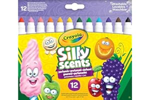 ‎CRAYOLA CRAYOLA Silly Scents - Abwaschbare und duftende Marker mit breiter Spitze für Kinder, für Schule und Freizeit, 12 Farben, sortiert, 12 Stück, 58-8337