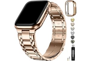 Fullmosa kompatybilny z Apple Watch 38 mm 40 mm 41 mm 42 mm 44 mm 45 mm, bransoletka/bransoletka ze stali nierdzewnej z etui do Apple Watch Series 7/6/5/4/3/2/1/SE kobiety mężczyźni