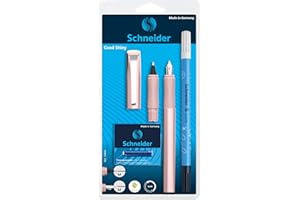Schneider 74869 Ceod Shiny - Juego de Escritura Con Pluma y Bolígrafo, Borrador (Para Diestros y Zurdos, Punta M, Incluye Cartuchos de Tinta Azul Real, Rosado Power Pink)