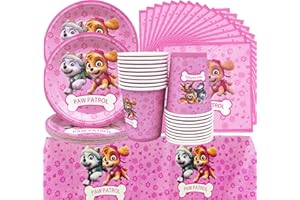 SHAMOPARTY SHAMO Rosa Set di Stoviglie per Feste di Compleanno per Bambini, Decorazione da Tavolo, Piatti da Dessert, Tazze, Tovaglie, Tovaglioli, Feste per 20Bambini