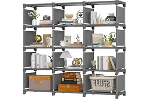 REIBII 12 Cube Storage Unit, Under Stairs Storage Cubes, Cube Shelf Storage for Bookcase Use, DIY, Living Room Display, Grey