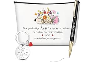 Geiserailie 3 Stück Lehrerin Geschenk Abschiedsgeschenk Kosmetiktasche Schlüsselanhänger Lehrerin mit Herz Stift Danke für Alles Geschenk für Erzieher Grundschule Abschluss