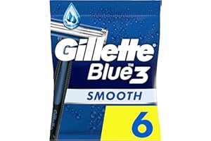 ‎GILLETTE Gillette Blue3 Smooth Einwegrasierer Männer, 6 Rasierer mit 3-fach Klinge, Nassrasierer mit 40° beweglichem Schwenkkopf, Gleitstreifen mit ComfortGel-Technologie