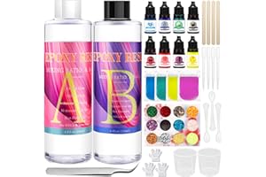MCNory Resina Epoxi Kit 2 partes 400ml,Resina Epoxi Transparente Manualidades, Kit Fabricación de Joyas con Purpurina, Pigmento, para Bricolaje,Artesanía, hacer Colgante, Joyas, Llavero