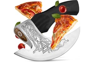 ECKWIN® Wikinger Pizzaschneider Axt | Wiegemesser für Pizza, Kräuter, & Co | Perfekte Männer Geschenke | Pizzamesser | Pizza Zubehör für Männer (Hilding)