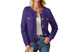 GRACE KARIN Dzianinowa kurtka damska na jesień i zimę, z długim rękawem, ciepła, puszysta, z guzikami, luźna, do biura, na imprezę, kardigan z kieszeniami