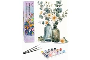 Bougimal Pintar por Numeros Adultos Paisaje incluir Pinceles y Pintura Acrilica, Flores 1, Sin Marco 28 X 35 cm