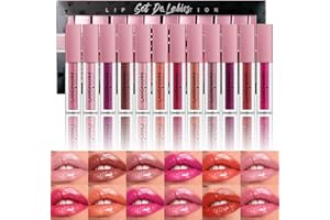 LANGMANNI 12Pcs Lip gloss Collection Makeup Set,Shiny Smooth Soft Liquid Lip Glosses Lip Stain With Rich Varied Colors For Girls And Women Makeup(Color-A)