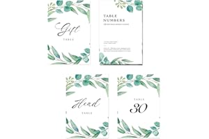 GETHELUD 32 PCS Table Number Cards, Table Number 1-30 with Head Table & Gift Table Card Double Side Printed Greenery Number Cards for Wedding Reception, Engagement Party, Rehearsal Dinner(6” x 4”)