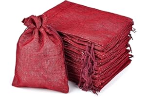 Funkprofi 30 x Jutesäckchen, 20 x 15 cm Säckchen Stoffbeutel mit Kordelzug, Leinenbalkentasche Leinentasche für Schmuck Geschenk (Weinrot)
