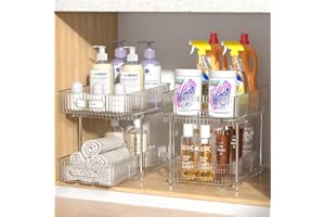 Fowooyeen Organizer Sottolavello Cucina, Organizer Cucina Salvaspazio, Scorrevole Organizzatore, Carrellino Sotto Lavello, Ripiano Armadio Casa, per Dispensa & Bagno - Trasparente 2 Pacchi