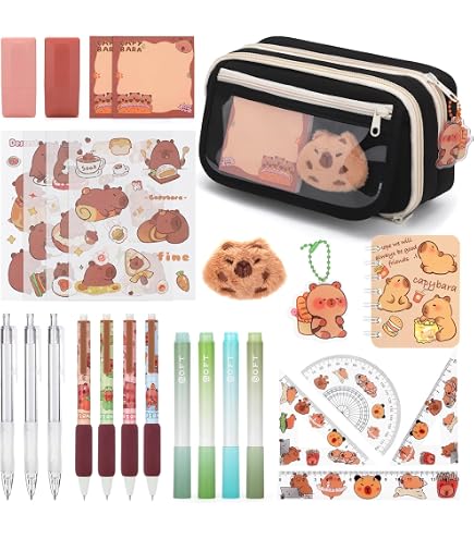 Set De Fournitures Capybara – Sac à Dos + étui à Crayons + Montre + Autocollants – Pour école, Cadeau Enfant/ado