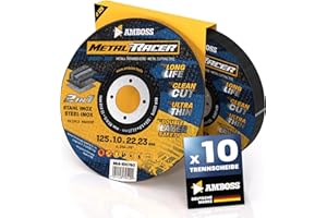 10 discos de corte de metal de 125 x 1 x 22,23 mm de diámetro. El disco de corte de metal Metal Racer by AMBOSS WERKZEUGE es adecuado para acero y acero inoxidable, disco de corte de acero/acero