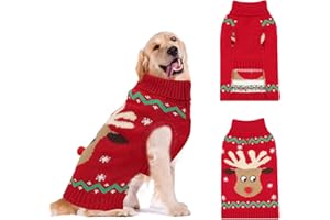 HYLYUN Weihnachten Hund Pullover, Rentier Schneeflocke Outfits mit Leine Loch, Klassische Rollkragen Hundekleidung für Welpen Medium Hund
