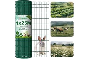AMAGABELI GARDEN & HOME Amagabeli 1M x 25M Green Rust-Proof PVC Coated Galvanized Wire Mesh Fence (50x100mm Holes) 2.1mm wire, – Heavy Duty Garden Fencing for Chicken Coop, Poultry Netting, Plant Support, and Dog Barrier