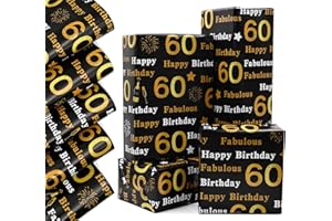 5pcs 50 * 70cm Gold and Black Gift Wrapping Paper Sheets for 60th Birthday,QRTDXP Large Birthday Paper, Eco-friendly Gift Wrap Perfect for Wrapping Present or Flower