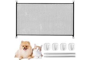 HCVGCM Türschutzgitter Ohne Bohren, 110 X 72 cm Türgitter Hunde, Kinder Türgitter, Schwarz, Mit 4 Haken Und 2 Stangen, Flexibel Für Treppen, Türen Und Haustiere