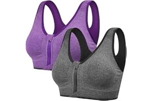 Tuopuda Reggiseno Sportivo Reggiseno Sonno Intimo Donna Senza Ferretto con Cerniera Frontale e Pastiglie Rimovibili per Ginnastica Corsa Jogging Yoga