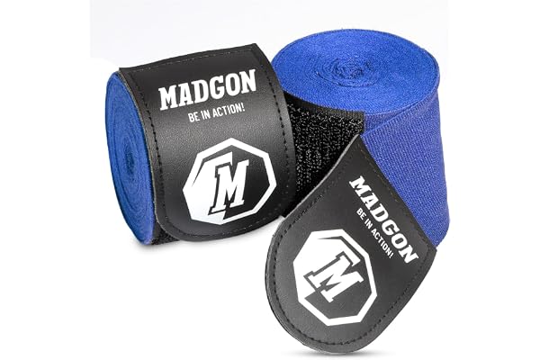 MADGON Bandes Boxe Auto-Agrippantes avec Passe-Pouce de Qualité Supérieure - 3 m / 3,8 m / 4,5 m - Bandages Boxe pour MMA, Boxe, Kick-Boxing, Entraînements - Absorption Optimale de la Sueur