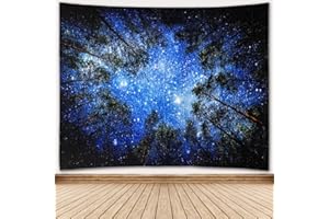 Towinle Wandbehang Hochwertige Wandteppich Tapisserie Psychedelic Wandtuch Hausdeko Bettdecke Strandtuch Tagesdecke Boho Deko (Wald Sternenhimmel)
