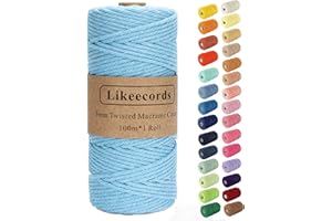 Likeecords Hilo Macrame 3mm x 100m, Cuerda Macrame Natural,Cuerda de Algodon 3mm para Perchas de Plantas, Manualidades, Tejer, Proyectos Decorativos (Azul Claro)