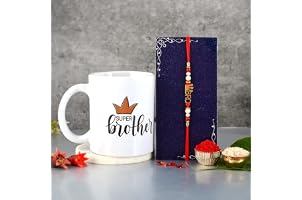 Tonkwalas Rakhi for Brother with Gift - Designer Rakhi with Rakshabandhan Special Coffee Mug, Wishes Card and Roli Chawal (TW