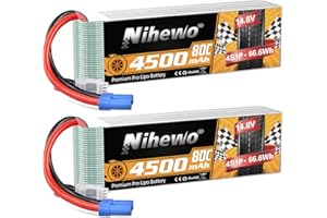 Nihewo 4s Lipo Batteria 14.8v RC Batteria 4500mAh 60C con spina EC5 Compatibile con Arrma Axial Losi 1/8 Scala RC Auto Camion Veicolo Aereo Elicottero Barca Serbatoio Modelli(2 Confezioni)