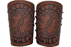 HiiFeuer Brazalete Viking Fenrir Mjolnir en relieve de piel sintética, brazalete medieval de piel sintética para actividades LARP, Halloween