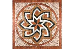 GENERICO Rosone Rosoni Mosaico in marmo, per interno ed esterni, Positano rosso, cm.66x66, Bianco,giallo,rosso