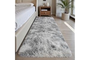 Sour Lemon Wohnzimmerteppiche, 60 x 220 cm Grauer Läufer Teppich für Schlafzimmer, waschbar, rutschfest, Flauschiger Teppich, zottelige, weiche Teppiche, Matte für Kinder, Flur, Wohnzimmer