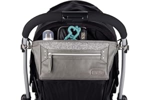 Itzy Ritzy Adjustable Stroller Caddy, Stroller Organizer Featuring Two Built-in Pockets, Front Zippered Pocket and Adjustable Straps to Fit Nearly Any Stroller, Grayson