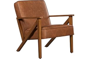 ‎YAHEETECH Yaheetech Loungesessel Sessel Vintage Relaxsessel Kunstleder mit Massivholzbeinen Einzelsofa für Wohnzimmer/Schlafzimmer/Empfangsbereich Hellbraun