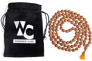 Wonder Care Certified Rudraksha Mala 5face(Panchmukhi) Auténtico Rudraksha Beads Ornamento Rosario Japa Mala Beads Collar Puja | Cuentas de oración | Cuentas de meditación
