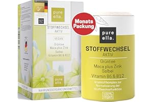 ‎PURE ELLA Pure Ella STOFFWECHSEL AKTIV - Bei Stoffwechselkur für Frau ab 50 - Grüntee, Salbei, Maca, Zink, Chrom, Kupfer, Vitamin B6, B12 & D3 - Natürlich, Vegan, Hochdosiert, Hormonfrei - 60 Kapseln