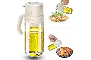 Oliveaura Oil Duo – 2-in-1 Oil Dispenser & Sprayer for Cooking, BBQ, and Air Fryer | 500ml BPA-Free Mister with Ultra-Fine Mist, Non-Slip Base, ml & Tbsp Scale, 13 Labels (White)