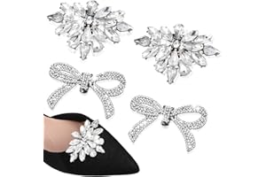 XLIUAX 4 Pcs Rhinestone Shoe Clips for Women Dress Shoes, Fashion Crystal Heel Clip Decorative Bow Shoe Charms Detachable Buckles DIY Craft for Birthday Party Wedding Halloween Christmas New Year