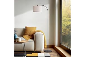 EDISHINE Lampada da terra per soggiorno, lampada ad arco con paralume in lino beige, attacco E27, lampada da terra nera da 161 cm con paralume regolabile (Lampadina fornita)