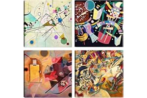 DìMò ART Cuadros modernos Wassily Kandinsky 4 unidades 30 x 30 cm cada uno Impresión sobre lienzo Decoración Arte Clásico Decoración para Cocina, Dormitorio, Salón, Salón, Bar, Oficina, Restaurante