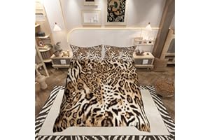 LOUSSIESD Set di biancheria da letto con copripiumino leopardato con ghepardo per bambini, ragazzi e ragazze, con animali selvatici, copripiumino in pelliccia leopardata, per letto singolo