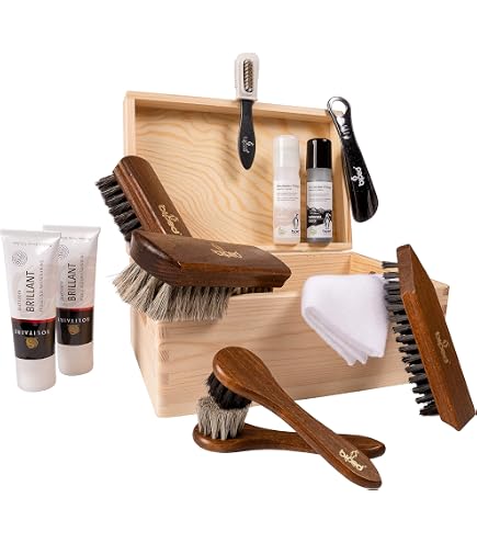 L’Héritier Du Temps Kit Entretien Chaussures – Coffret Bois Complet Avec Cirage, Brosse & Repose-Pied